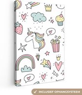 Toile peinture enfants - Décoration murale chambre d'enfant - Licorne - Filles - Arc-en-ciel - Rose - Design - Décoration murale filles - Toile peinture enfants - 60x90 cm
