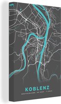 Canvas Schilderij Plattegrond – Koblenz – Blauw – Stadskaart – Kaart - Duitsland - 40x60 cm - Wanddecoratie