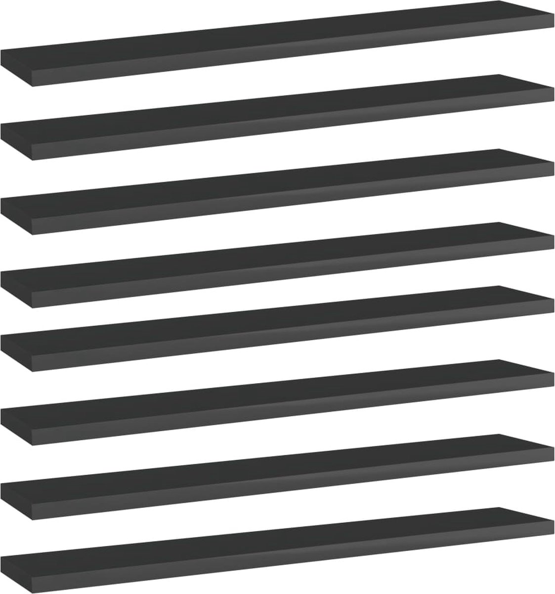 Prolenta Premium - Wandschappen 8 st 60x10x1,5 cm spaanplaat hoogglans zwart