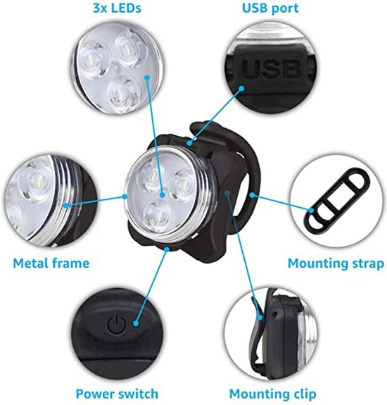 Fietsverlichting USB oplaadbaar - Oplaadbare USB Led Fietslamp - Voorlicht & Achterlicht - Waterdicht — afbeelding 3