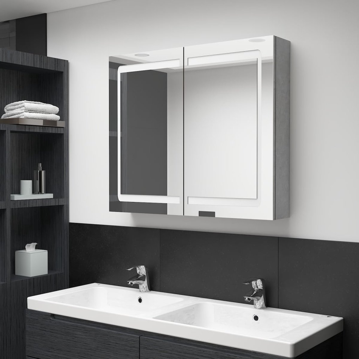 Prolenta Premium - Badkamerkast met spiegel en LED 80x12x68 cm betongrijs