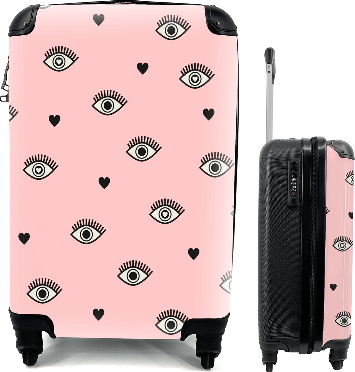 Valise - Fille - Yeux - Rose - Motifs - 35x55x20 cm - Bagage à main -  Trolley - Valise