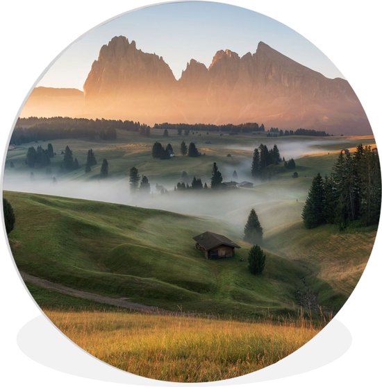 WallCircle - Wall Circle - Wall Circle Indoor - Berg - Brouillard - Paysage - 90x90 cm - Décoration murale - Peintures Ronds