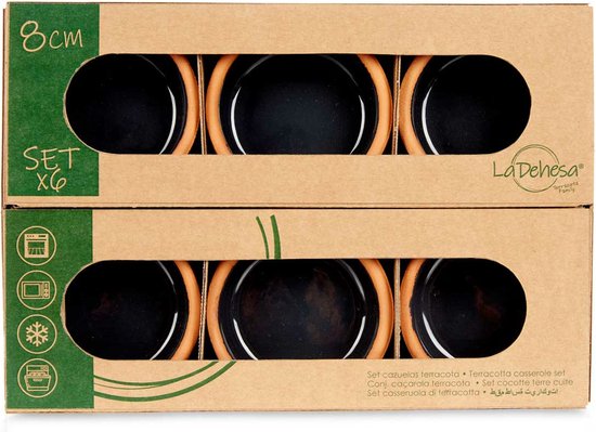 La Dehesa - Set 18x plats à tapas/crème brûlée terre cuite/noir 8 cm