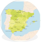 WallCircle - Wandcirkel ⌀ 30 - Illustratie van een kaart met Spanje in het groen - Ronde schilderijen woonkamer - Wandbord rond - Muurdecoratie cirkel - Kamer decoratie binnen - Wanddecoratie muurcirkel - Woonaccessoires