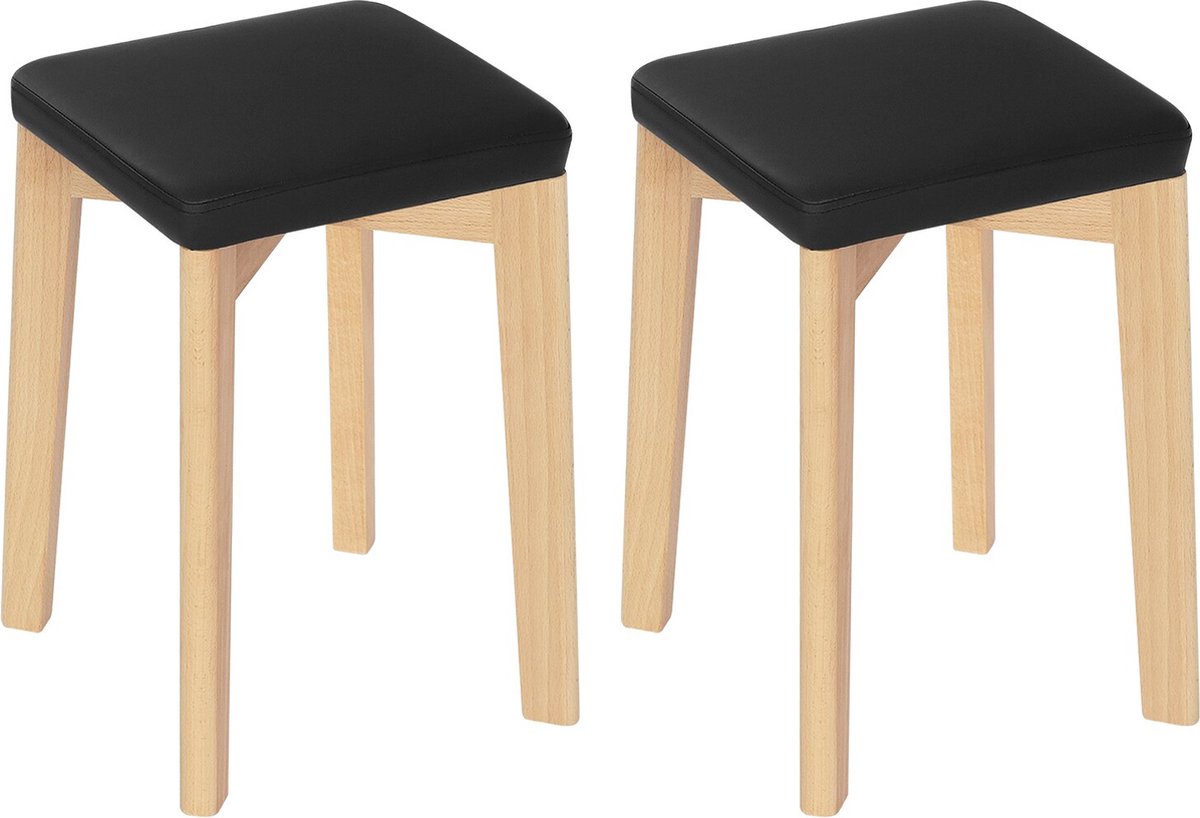 Kamyra® Houten Barkrukken Set van 2 - Ergonomisch - Landelijk - Zwart