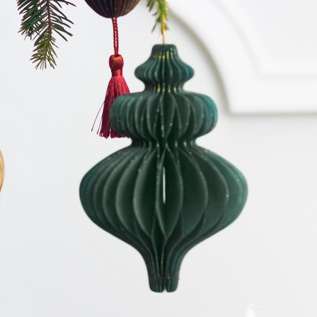 PartyDeco Kersthanger Groen Pegel - 15 cm