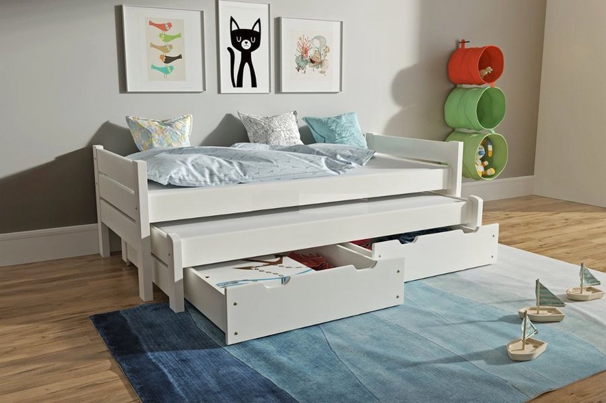 Rockwood® Tienerbed Combi Wit inclusief montage met 2 lattenbodems en matras bovenbed Saturnus