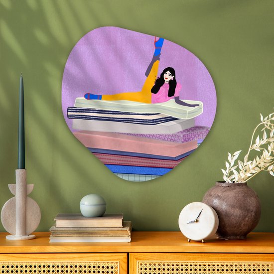 Décoration murale bio - Décoration murale plastique - Tableau bio - Femme - Vintage - Pastel - 60x60 cm - Forme miroir bio sur plastique