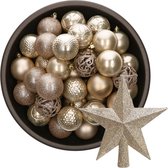Decoris Kerstballen - 37x stuks - 6 cm - met ster piek - champagne - kunststof