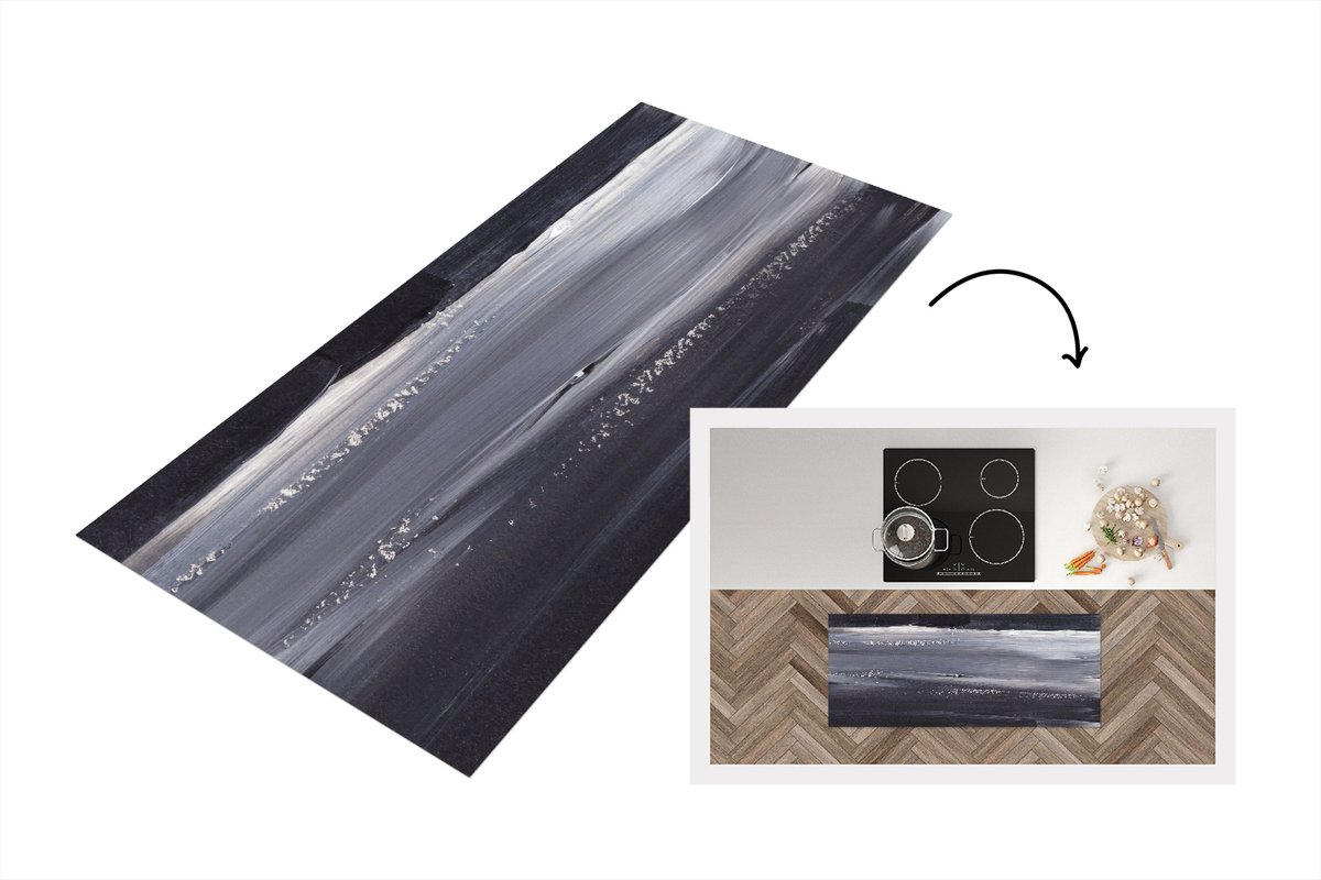 KitchenYeah Keukenloper - Loper keuken - Verf - Abstract - Zwart - 120x50 cm - Keukenloper vinyl Multicolor