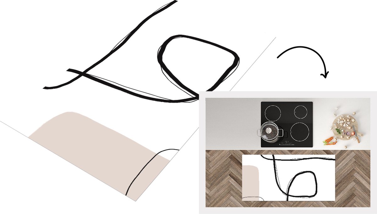 KitchenYeah Keukenloper - Loper keuken - Abstract - Pastel - Minimalisme - 120x60 cm - Keukenloper vinyl Multicolor