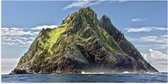 WallClassics - Poster Glossy - Grand Rocher dans la Mer avec Verdure - 100x50 cm Photo sur Papier Poster avec Finition Brillante