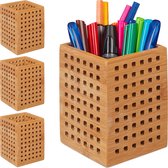 Relaxdays 4x pennenbak bamboe - houten box - pennenhouder kantoor - landhuisstijl - bruin