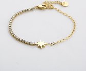 Minimalistische armband met steentjes - Yehwang - Gouden armband - Stainless Steel armband dames (verkleurt niet!) - Goud - Armband - Waterproof - 16 + 3 cm - Kerst sieraden - Kerst - Party - Sinterklaas - Moederdag - Valentijn - Cadeau - Armbanden
