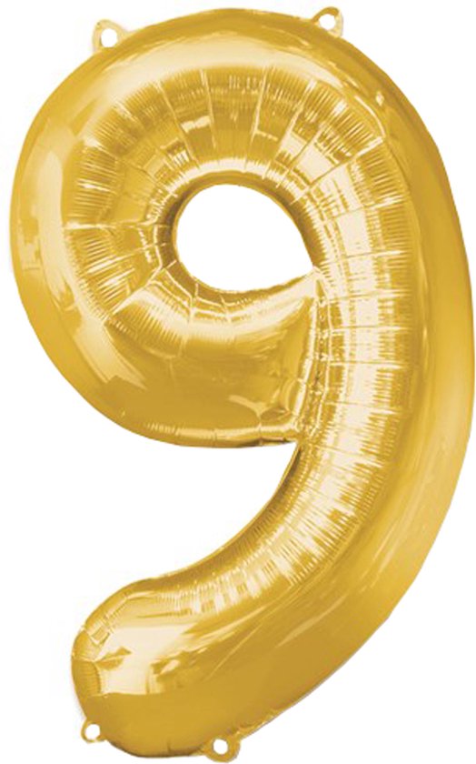 Versiering 9 Jaar Ballon Cijfer 9 Verjaardag Versiering Folie Helium Ballonnen Feest Versiering XL Formaat Goud - 86 Cm