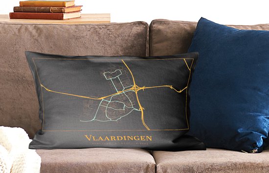 Coussins Coussins décoratifs - Oreillers Salon - 60x40 cm - Carte - Vlaardingen - Zwart - Or