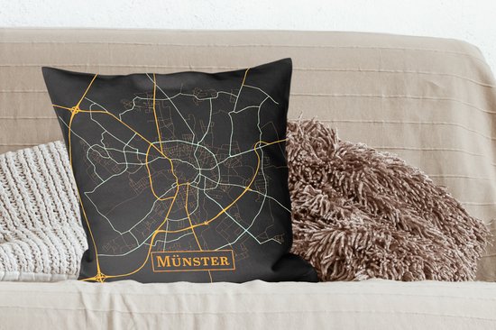 Coussins décoratifs - Oreillers Salon - 60x60 cm - Carte - Münster - Allemagne - Or - Zwart