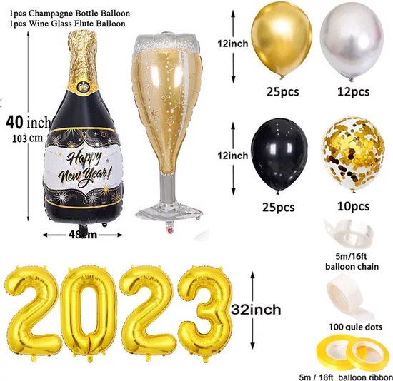 Partizzle 2023 Pack Décoration Nouvel An - Ballons de Décoration  Célébration New An 