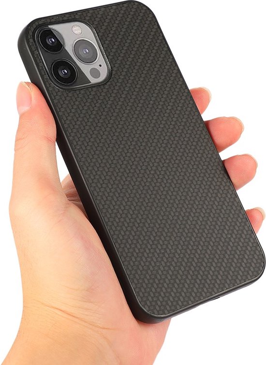 Peachy Carbon TPU carbonvezels hoesje geschikt voor iPhone 13 Pro Max - zwart