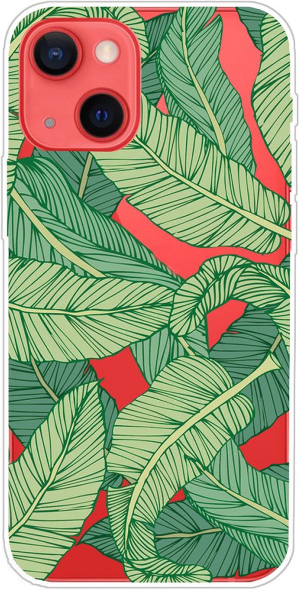 Peachy Tropical leaves TPU bananenbladeren hoesje geschikt voor iPhone 13 - transparant en groen