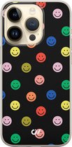 iPhone 14 Pro hoesje siliconen - Retro Smileys - Emoji - Zwart - Apple Soft Case Telefoonhoesje - TPU Back Cover - Casevibes