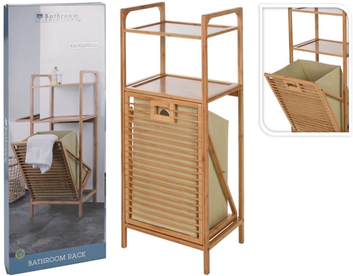 Bathroom - Solutions - Opbergrek - met - 2 - schappen - en - wasmand - 95 - cm - bamboe