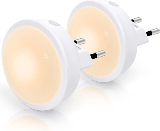 Aigostar 10BA4 - 2 Stuks LED Nachtlampje Stopcontact - Dimbare Nachtlampjes met Sensor - Nacht Lamp - Kinderen & Baby - 3000-6500K - Wit