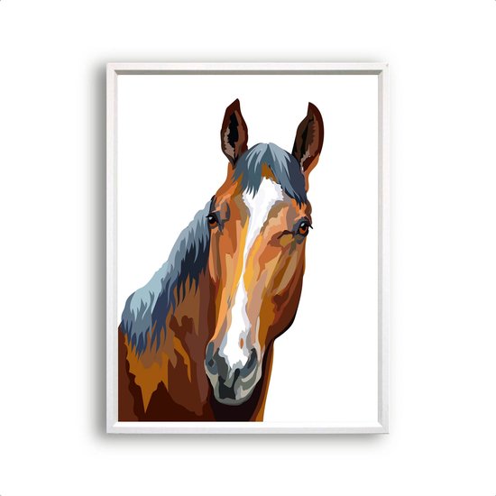 Postercity - Design Poster Bruin Paard midden aquarel - Dieren Paarden Poster - Kinderkamer / Babykamer - 70x50cm