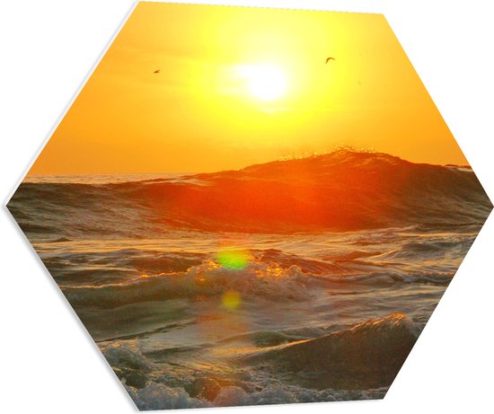 WallClassics - PVC Schuimplaat Hexagon  - Zon op het Wateroppervlak - 70x60.9 cm Foto op Hexagon (Met Ophangsysteem)