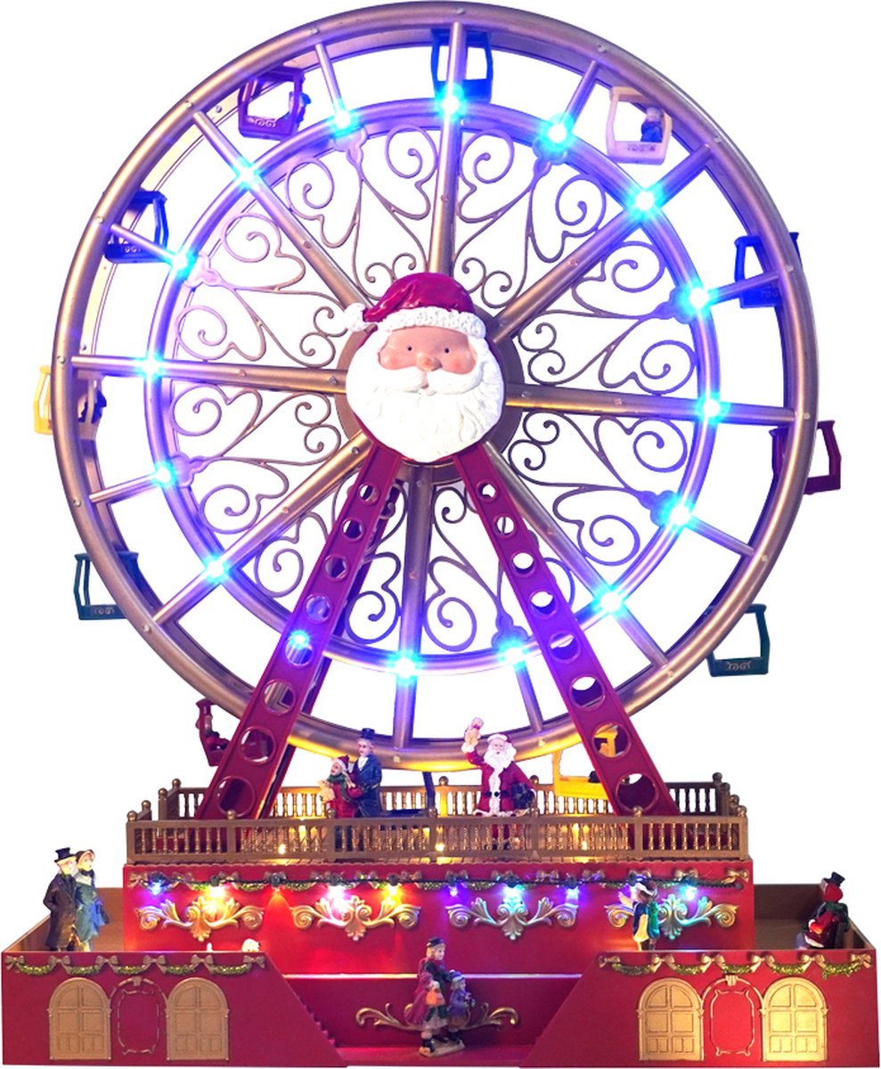 Kristmar Reuzenrad kerstdorp – Reuzenrad met beweging, muziek en LED-verlichting – Kermis attractie voor kerstdorp – Kersthuisje met adapter EU – L38xB17xH47.5cm – Plastic - Multicolor