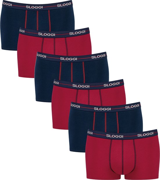 Sloggi Retro Short 6-Pack Heren Onderbroeken - Rood/Donkerblauw - Maat S