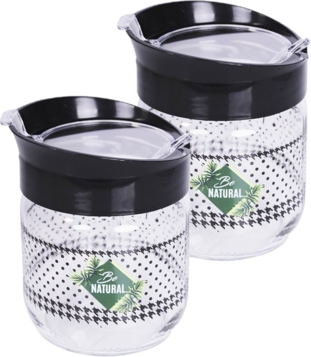 Concorde Suikerpot met lepel - 2x - glas en kunststof - 350 ml - 10 x 12 cm