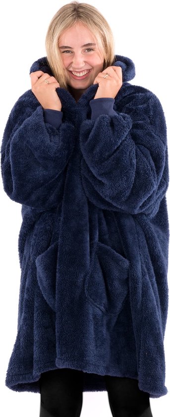 Snug Rug - Fleece deken - Fleece plaid - Premium Oversized Hoodie Deken - Blanket met Mouwen en Capuchon - Heren en Dames - Unisex - Sherpa Fleece - Extra Soft - Blauw - fleece deken met mouwen - Snug Rug