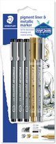STAEDTLER Design Journey - pigment liner set 3 stuks + 2 metallic markers