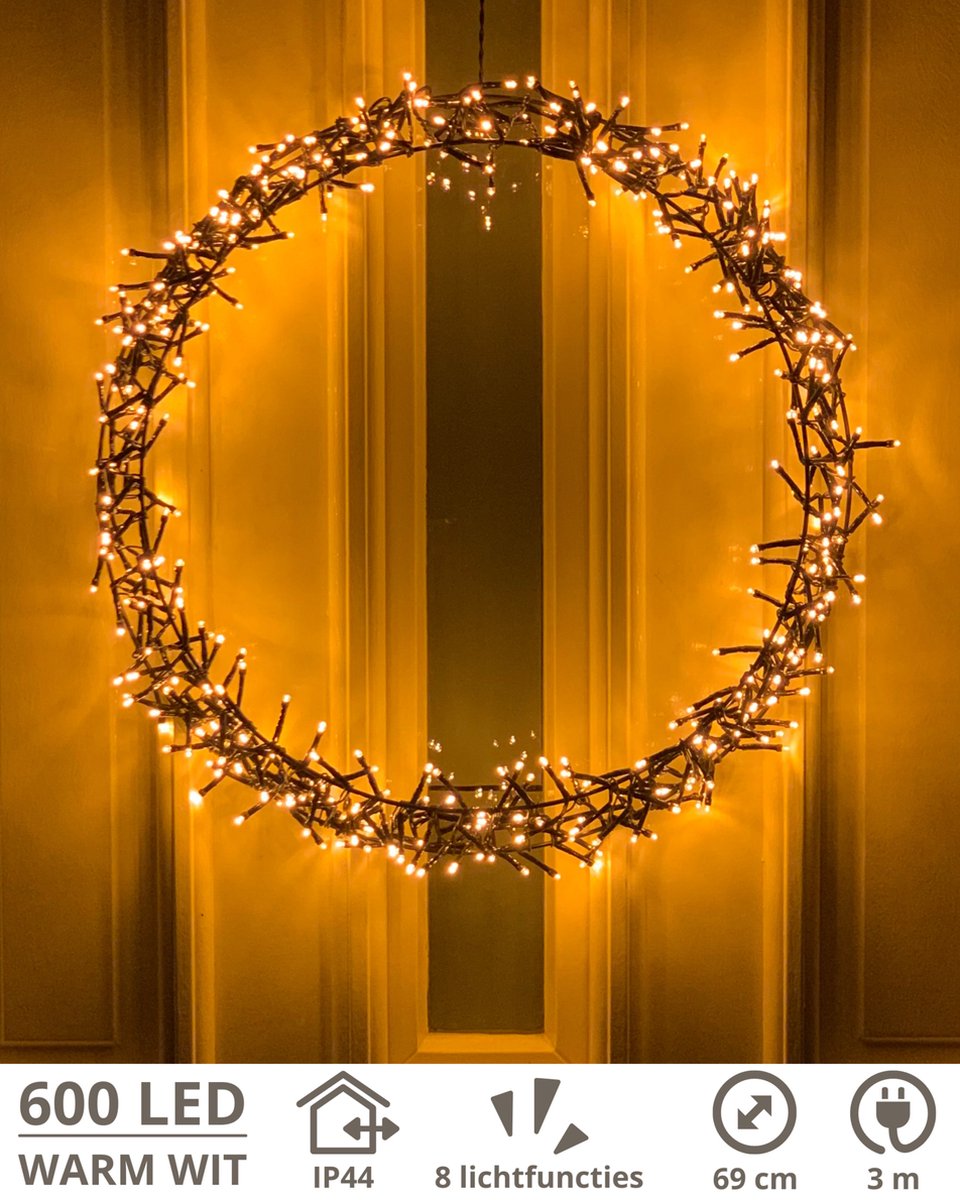 Kerstkrans - 600 LED - Ø69 cm - Warmwit - XXL - Kersthanger - Lichtkrans - Kerstdecoratie - Kerstversiering - Kerst