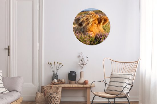 Wallpaper Circle - Highlander écossais - Heather - Herbe - Animaux - 50x50 cm - Wall Circle - Auto-adhésif - Sticker rond pour papier peint