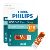 Philips Flash Clé Drive Sunrise Orange - 128 Go - Super Speed USB 3.0A - Clé USB - Vivid Edition - Twist Cap - 2 Pièces