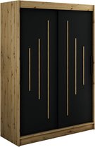 InspireMe - Kledingkast met 2 schuifdeuren, Modern-stijl, Een kledingkast met planken (BxHxD): 150x200x62 - JARED Y 150 Artisan Eik + Zwart Mat