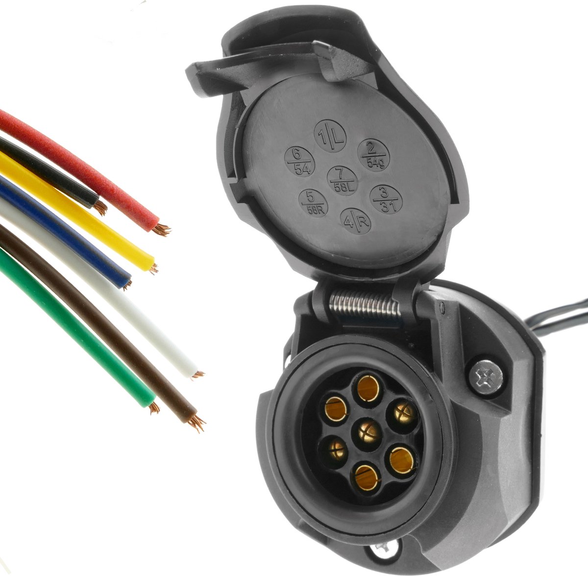 BeMatik - 7P vrouwelijk 7P vrouwelijk stopcontact met 2m kabel voor aanhangwagens en caravans