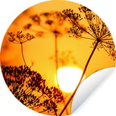 Behangcirkel - Zon - Planten - Oranje - Horizon - Zelfklevend behang - ⌀ 140 cm - Behangcirkel bloemen - Behangcirkel zelfklevend - Behangsticker - Behang rond