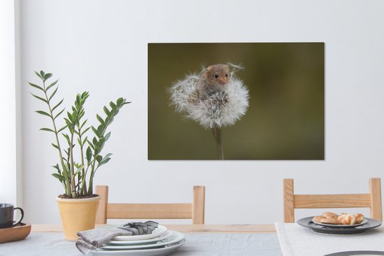 Peintures sur toile - Souris curieuse sur un pissenlit - 60x40 cm - Décoration murale