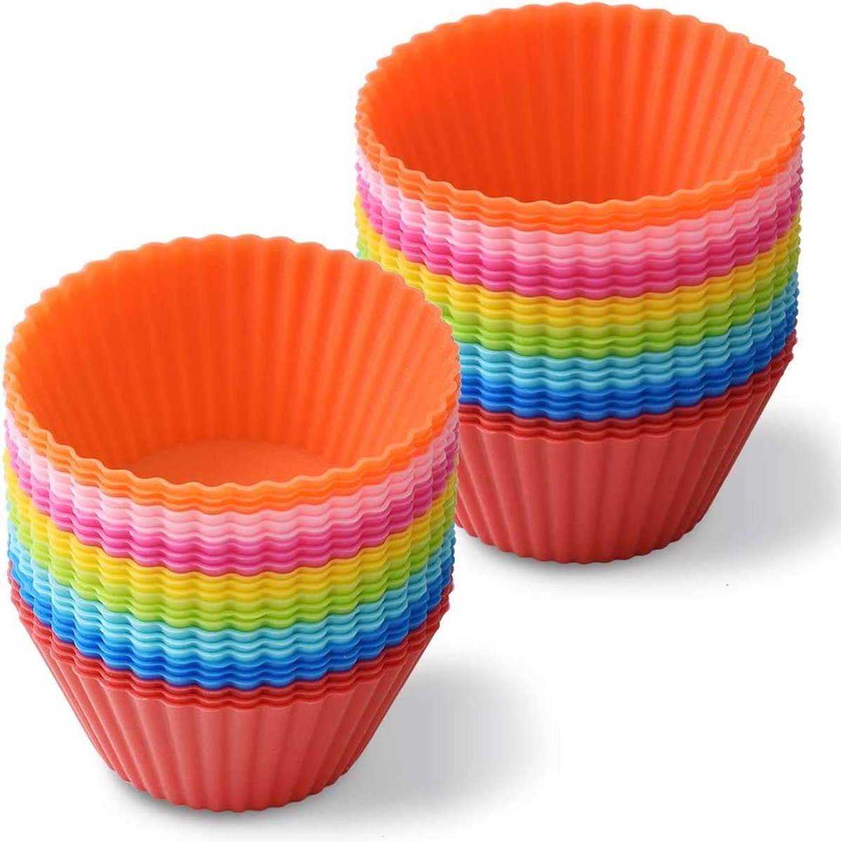 Newk Herbruikbare siliconen bakken bekers, 48 verpakkingen Nonstick Food Grade siliconen mal DIY voor Cupcake Liners, Muffins Cup Matrijzen, 8 kleuren