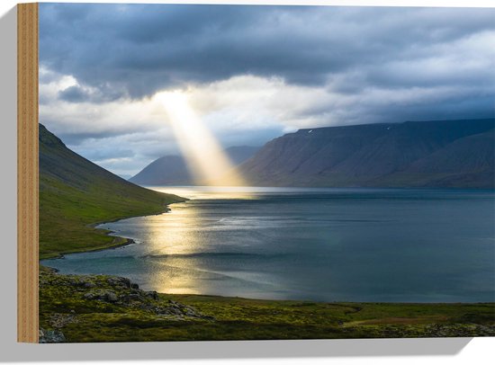 WallClassics - Bois - Rayon de soleil sur Water près de Montagnes - 40 x 30 cm - Épaisseur 12 mm - Photo sur bois (avec système de suspension)