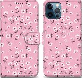 Cadorabo Hoesje geschikt voor Apple iPhone 12||Apple iPhone 12 Pro - Design Bloemenregen No. 6 - Beschermhoes Case Cover met magnetische sluiting, standaardfunctie en kaartvakje