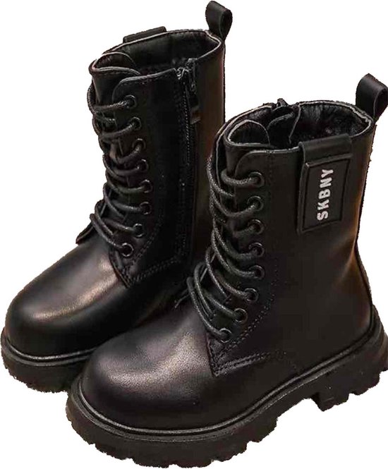 Winterbotjes zwarte laarzen voor meisjes - Enkellaarsjes - kinderbotten- Veterboots - Biker boots _MAAT 32_ZWART