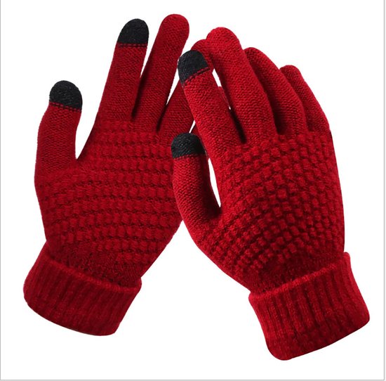 Rode handschoenen - Wollen handschoenen - Handschoenen - Winterhandschoenen - Rood - Touchscreen - Warme handschoenen