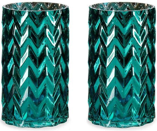 Giftdecor - Bloemenvazen 2x stuks - luxe decoratie glas - turquoise - 11 x 20cm