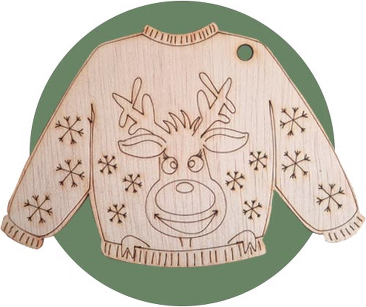 Luxe foute houten kersttrui hanger - Kerstboom versiering - Foute kerstbal - Foute kersttrui - DIY Zelf versieren - Kersthanger - Ornament