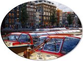 WallClassics - Dibond Ovaal - Toeristenboten in Amsterdamse Grachten - 40x30 cm Foto op Ovaal (Met Ophangsysteem)
